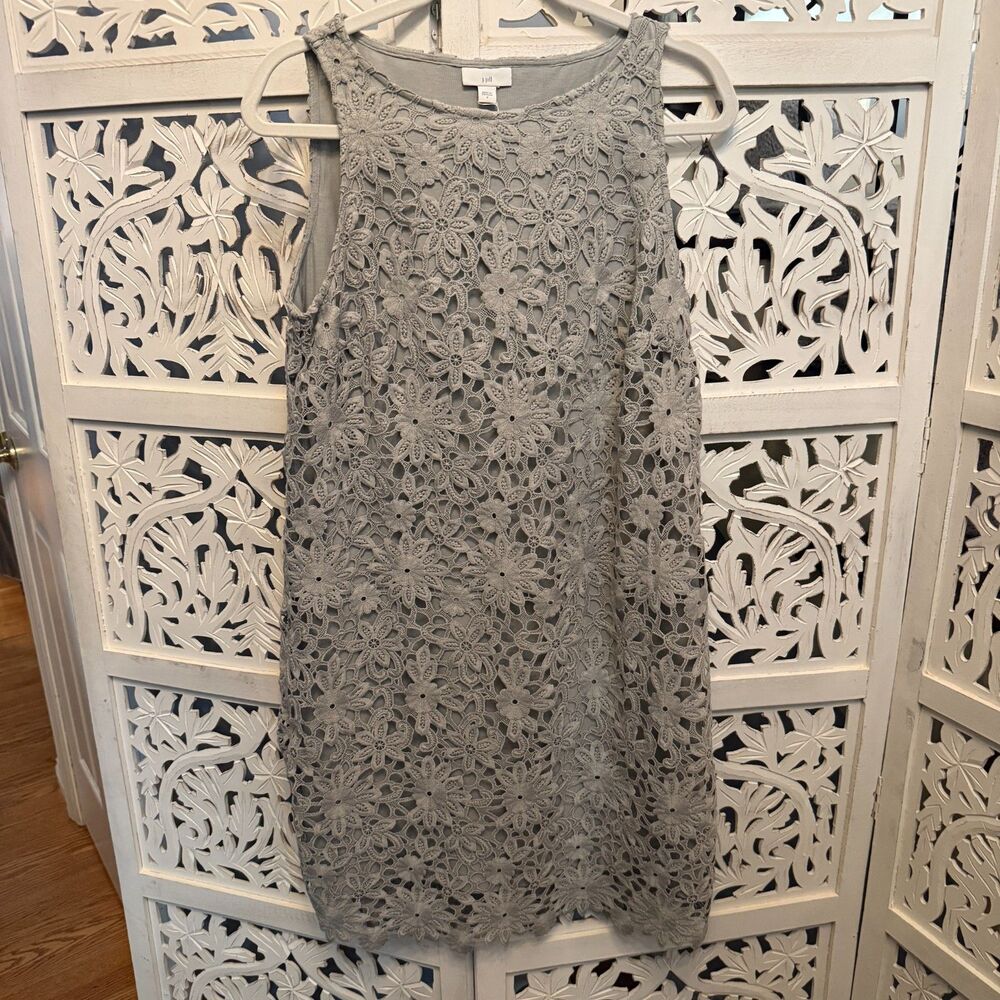 J Jill Floral Lace Shift Dress Size Small Grey /Silver